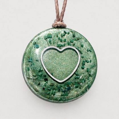 "Heart" Orgonite Pendant, sage color, silver heart