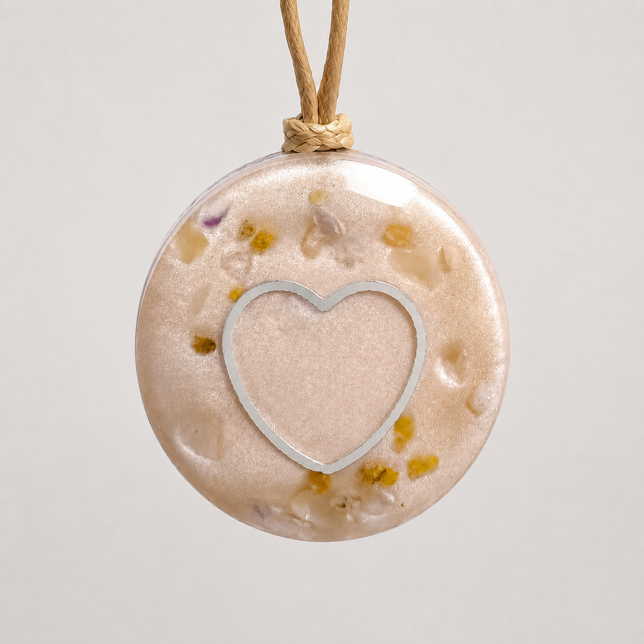 "Heart" Orgonite Pendant, Beige, Silver Heart